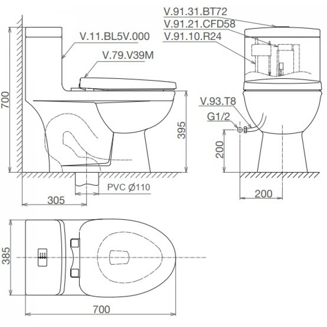 Bồn cầu 1 khối Viglacera BL5 nắp êm V37 Tặng Xịt VG826 bon cau 1 khoi viglacera bl5 2