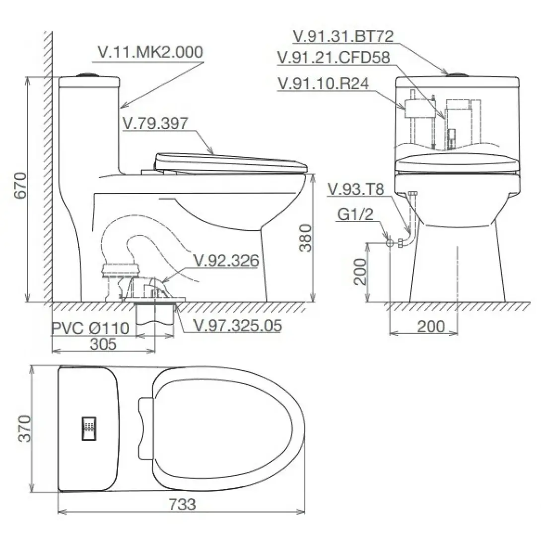 Bản vẽ kích thước xí bệt MK2 Viglacera 1 khố1