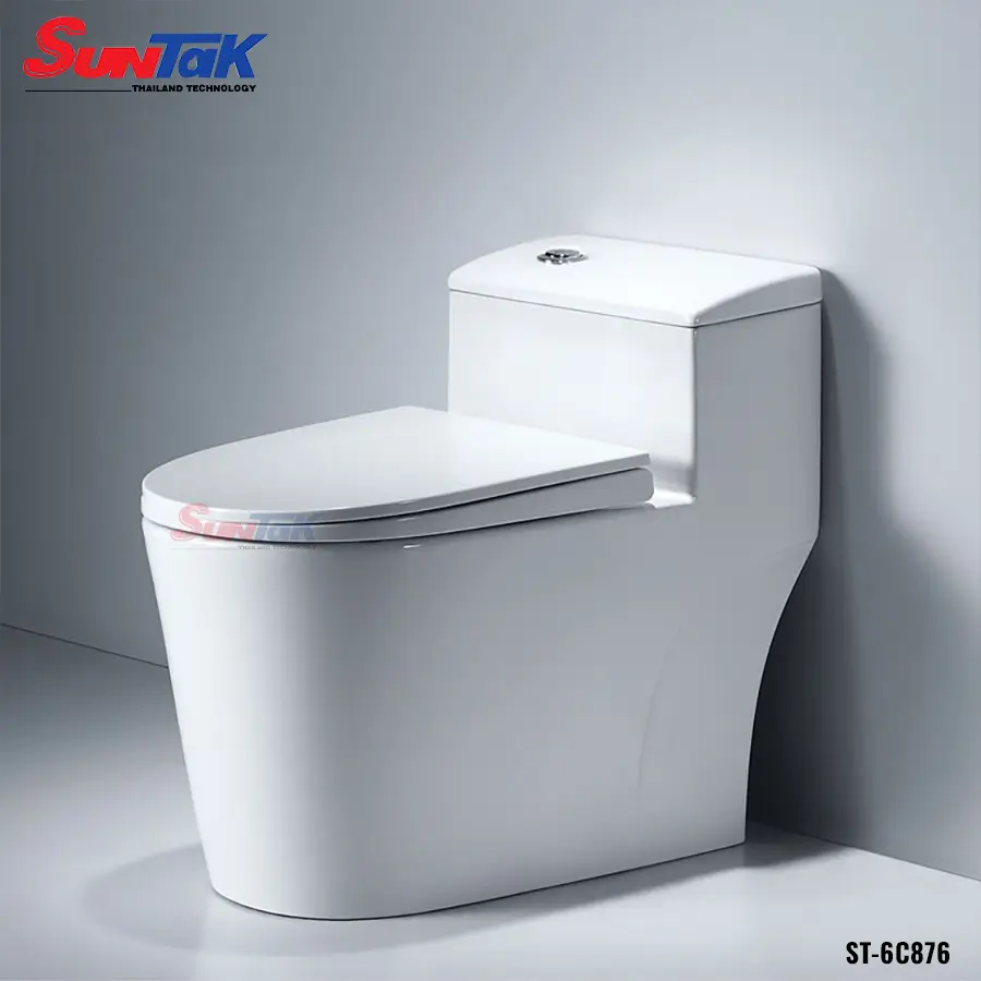 Bồn Cầu 1 Khối Thân Lùn Nắp Dày ST-6C876 Bon Cau 1 Khoi Than Lun Nap Day ST 6C876