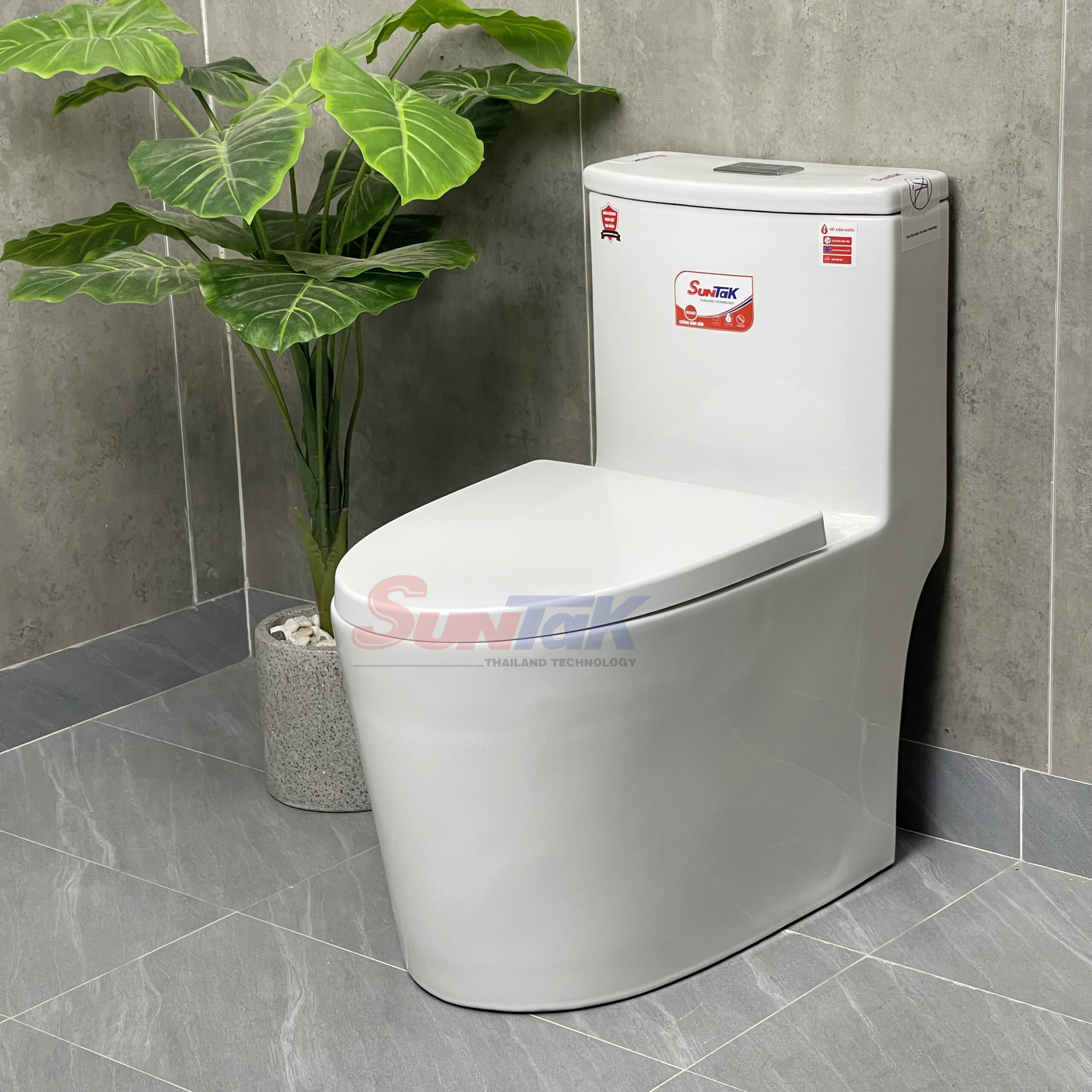 Bồn Cầu 1 Khối Men Sứ Trắng ST-7C999 Tặng Sịt và T Cầu Inox 304