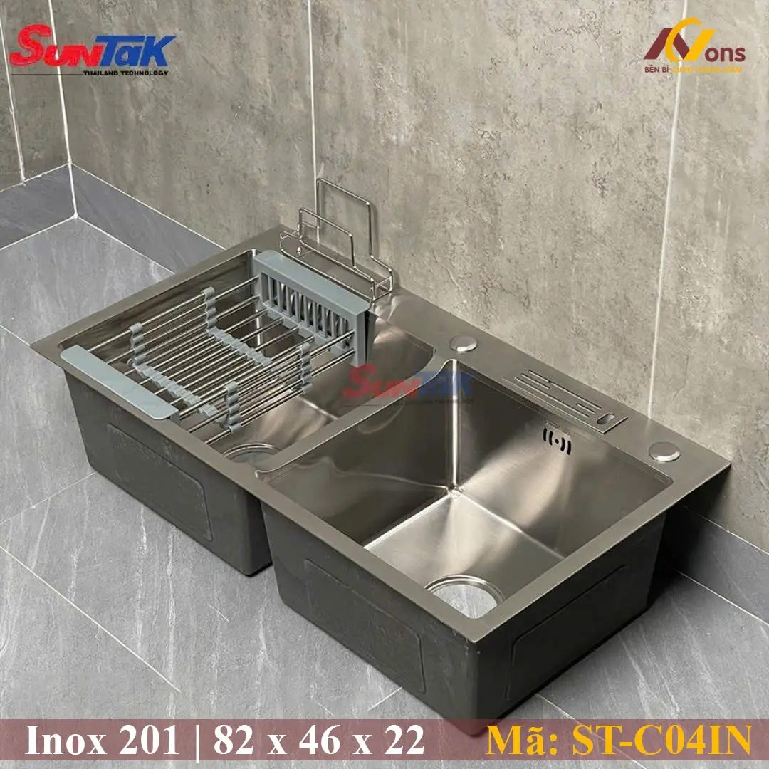 Chậu Rửa Chén Inox 201 2 Hộc ST-C04IN Chậu Rửa Chén Inox 201 2 Hộc ST-C04IN