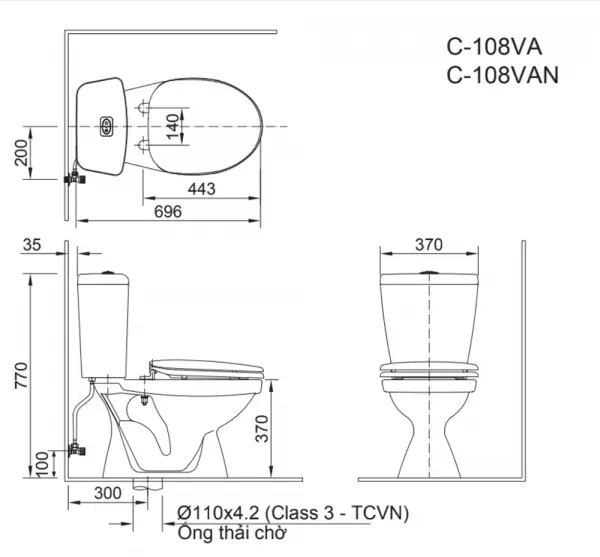 Bồn Cầu INAX C-108VA (C108VA) 2 Khối Xả Nhấn Nắp Thường bon cau inax c 108va 2