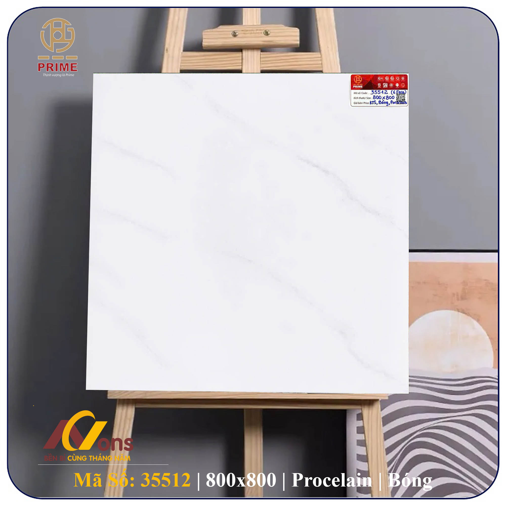 Gạch Ốp Lát 800×800 Prime 35512 Xương Porcelain Bóng Kiếng | Gạch Prime Chính Hãng