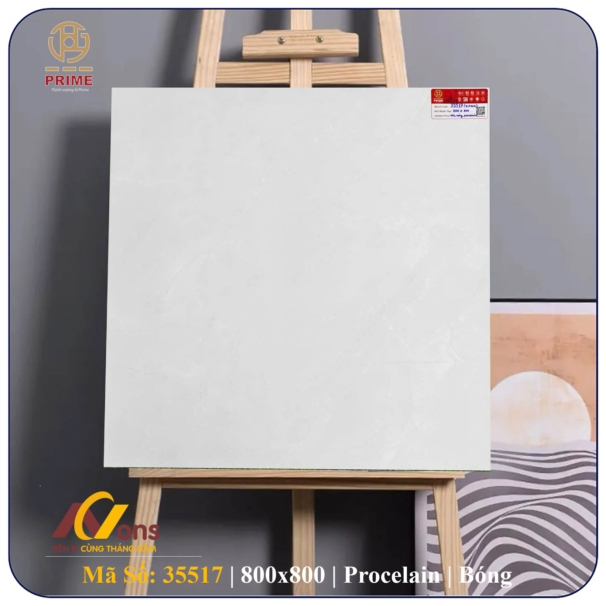 Gạch Ốp Lát 800×800 Prime 35517 Xương Porcelain Bóng Kiếng | Gạch Prime Chính Hãng