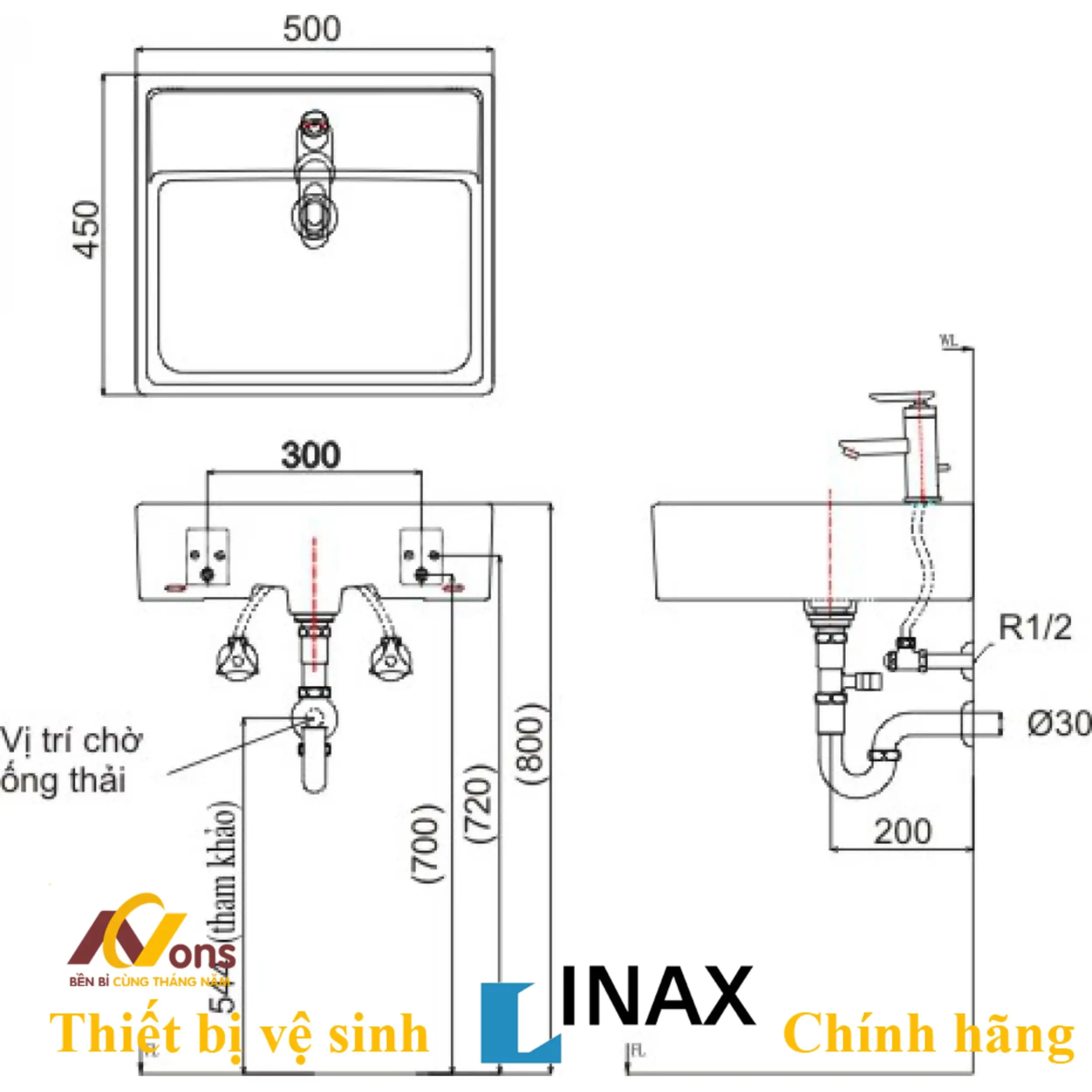 Chậu Lavabo Inax AL-293V (AL293V) Đặt Bàn | Lavabo Inax chính hãng Bản vẽ bồn rửa mặt lavabo INAX L295V
