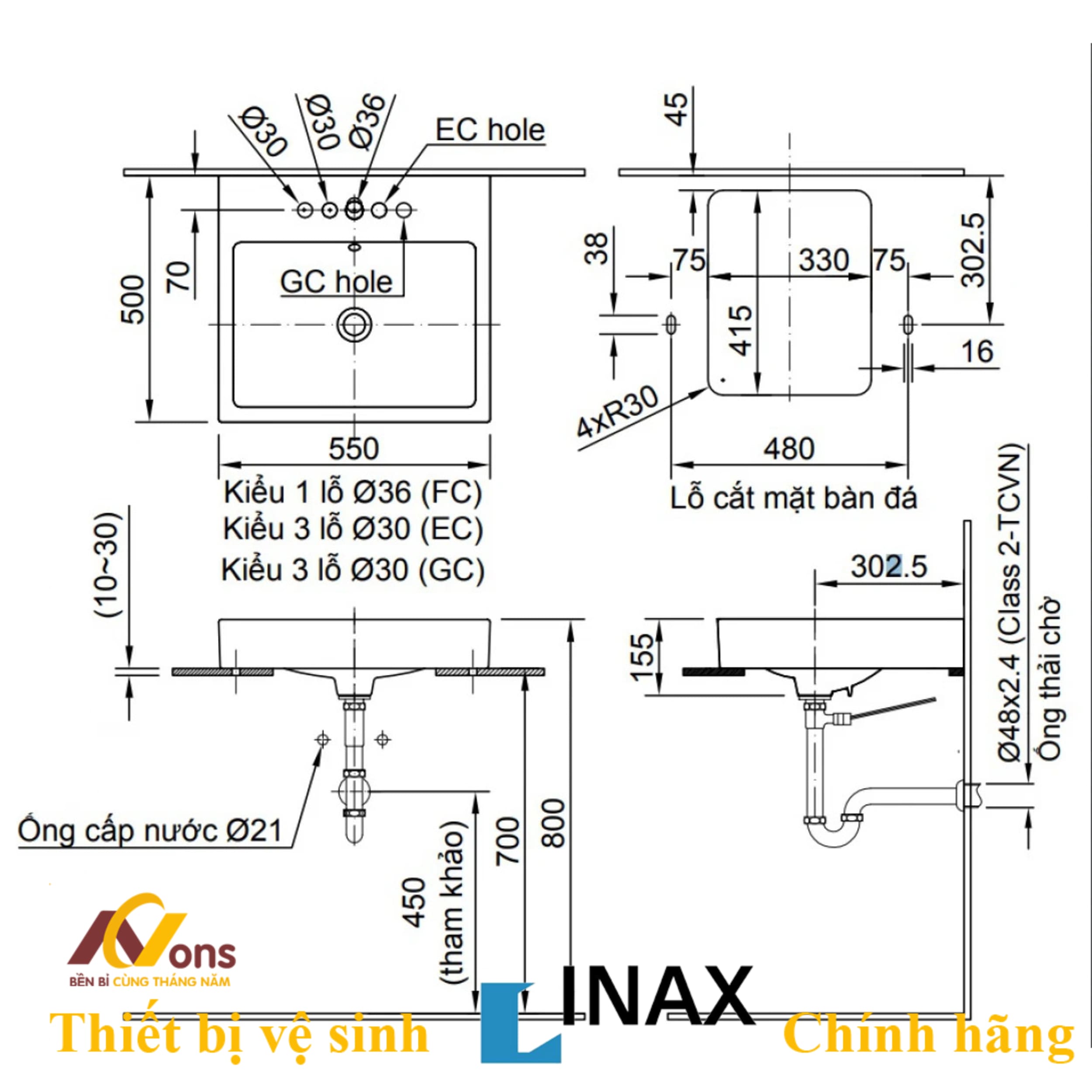 Chậu Lavabo Inax AL-536V (AL536V) Đặt Bàn | Lavabo Inax chính hãng chau lavabo inax al 536v 7