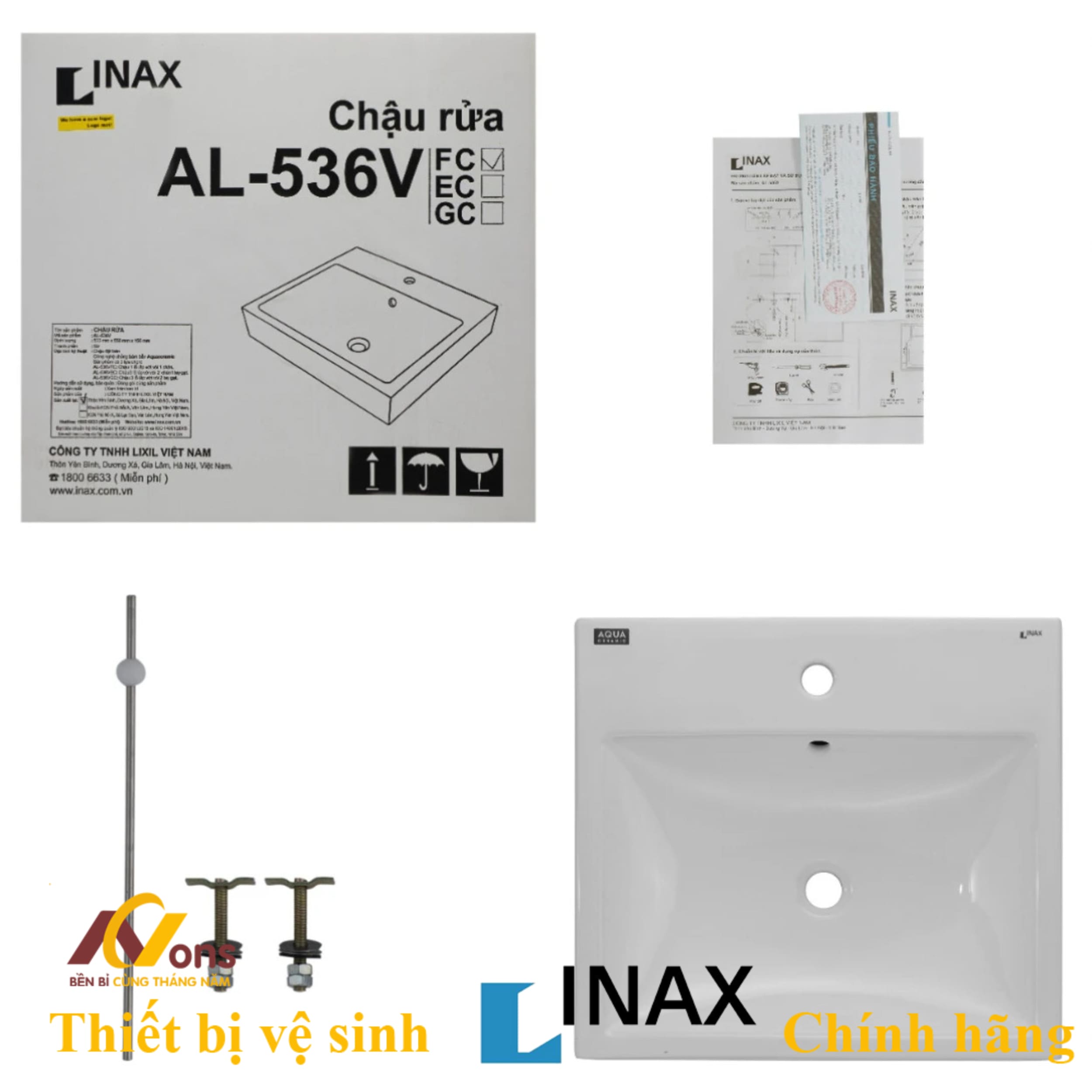 Chậu Lavabo Inax AL-536V (AL536V) Đặt Bàn | Lavabo Inax chính hãng chau lavabo inax al 536v 8