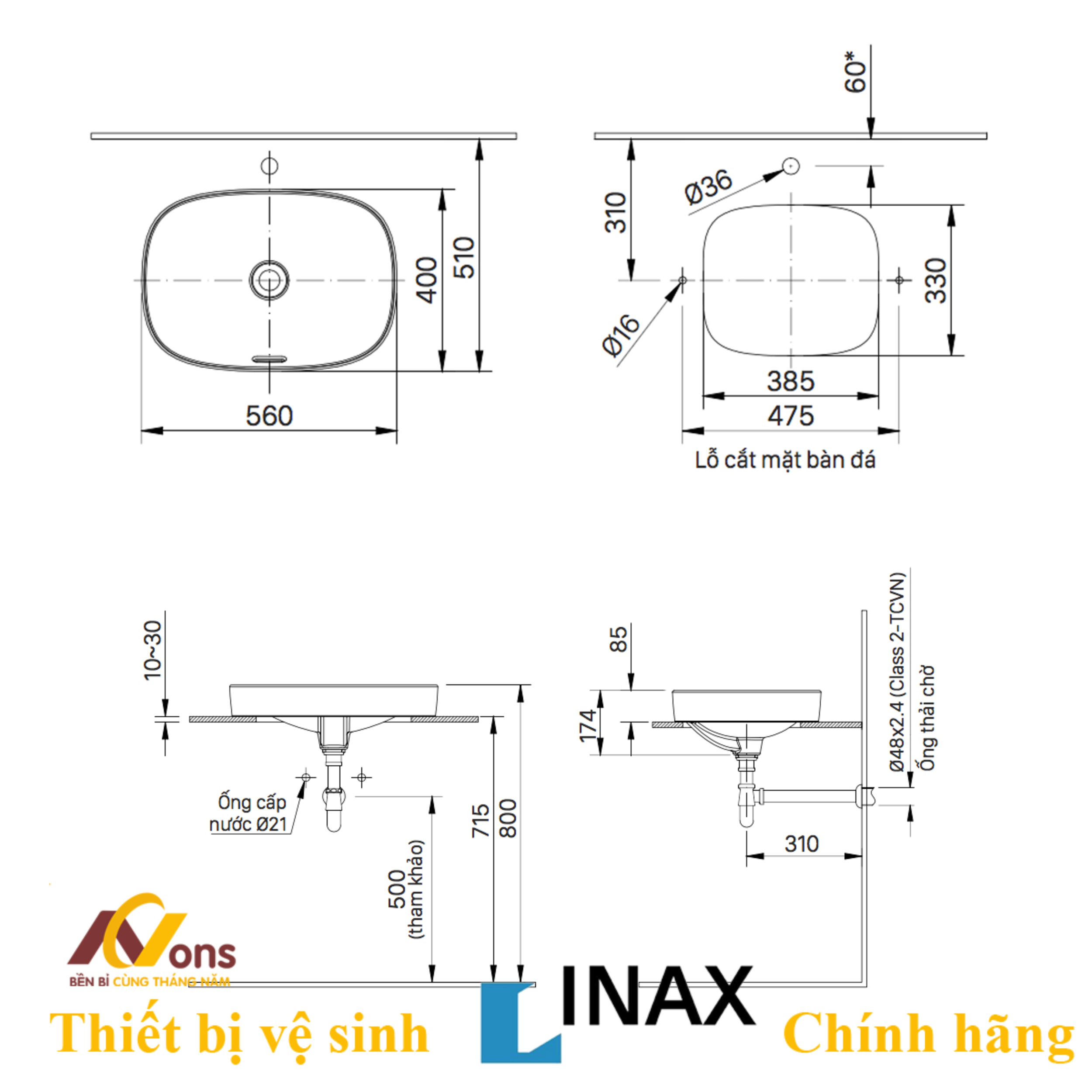 Chậu Lavabo Inax AL-642V (AL642V) Đặt Bàn AquaCeramic chau lavabo inax al 642v 2