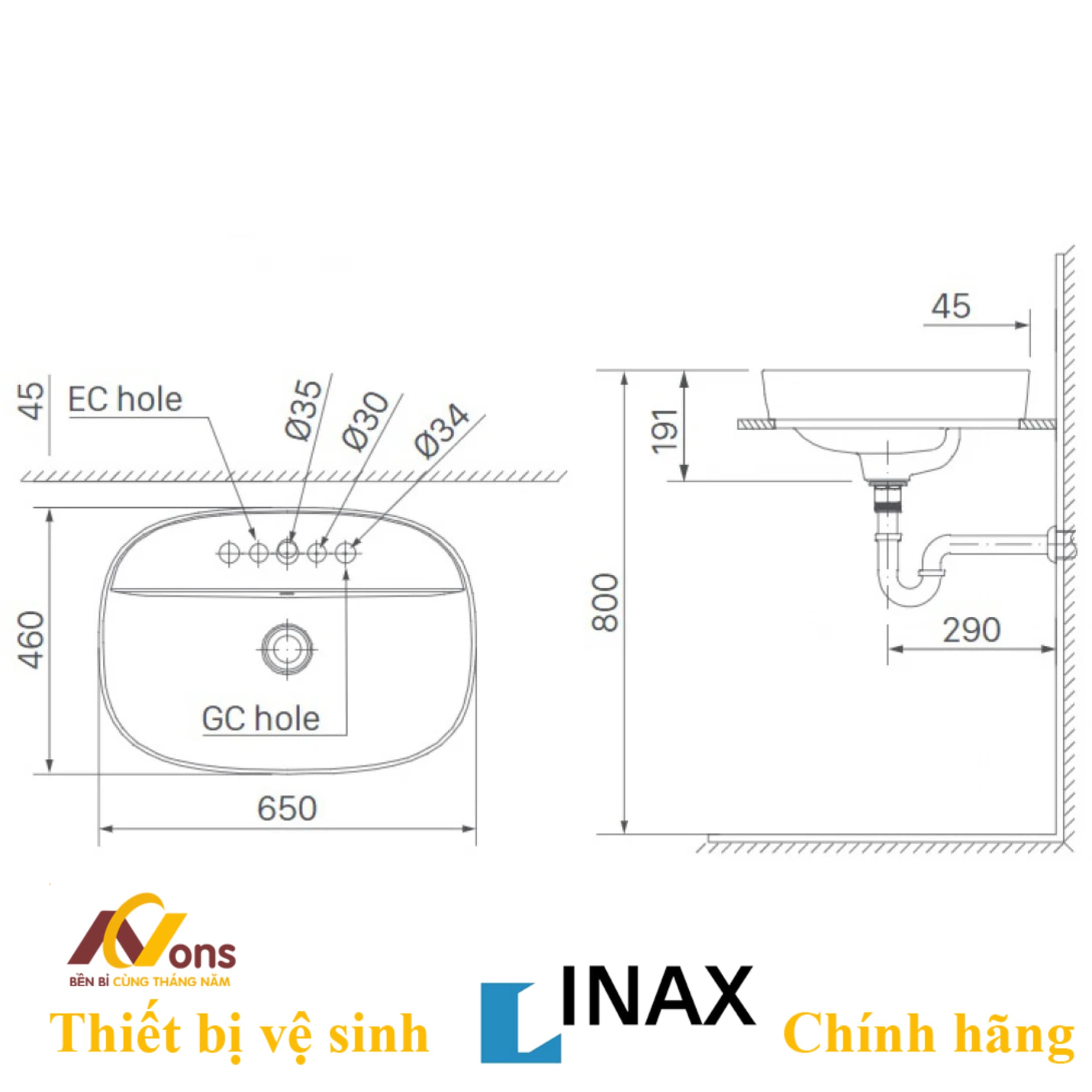 Chậu Lavabo Inax AL-652V (AL652V) Đặt Bàn | Lavabo Inax chính hãng chau lavabo inax al 652v 5