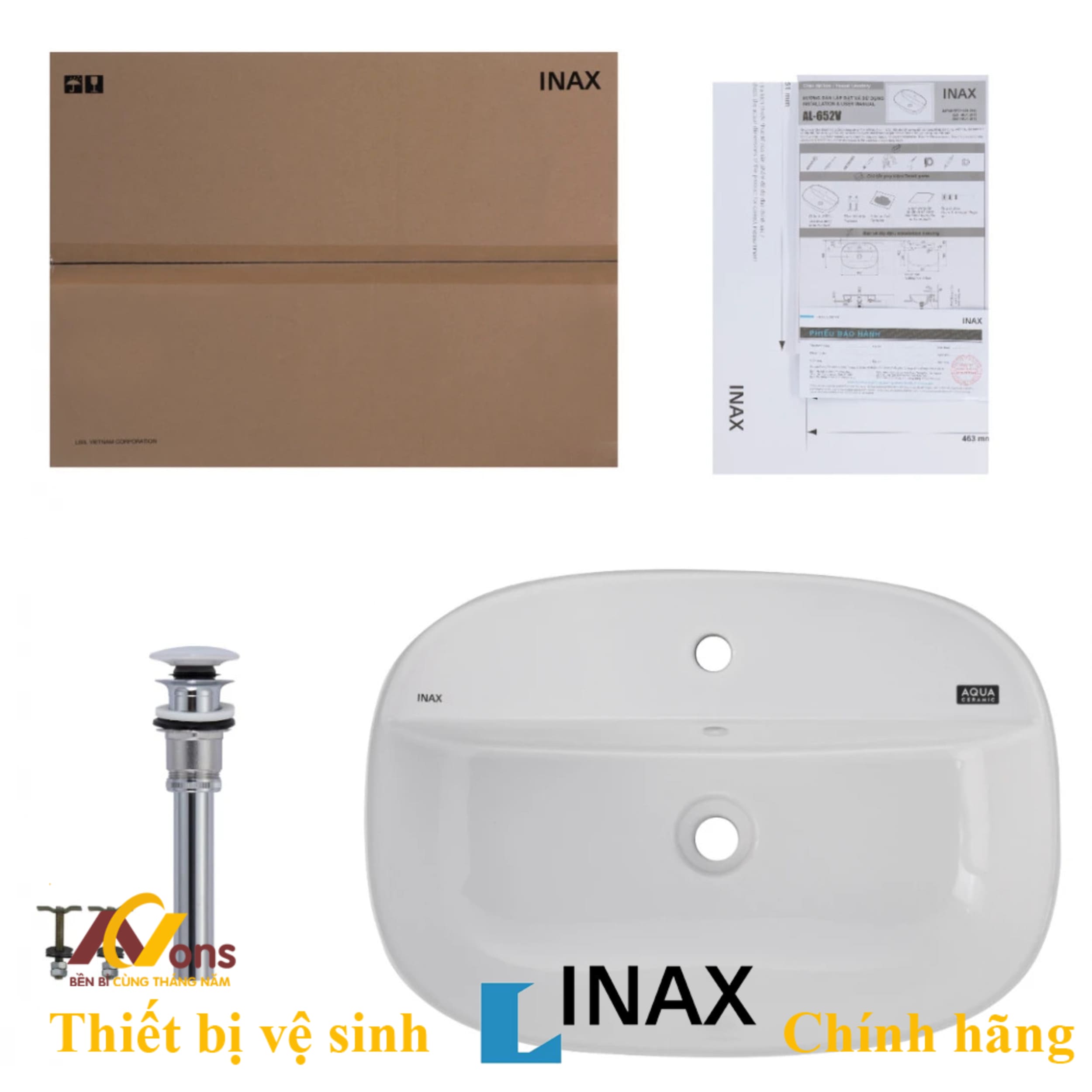 Chậu Lavabo Inax AL-652V (AL652V) Đặt Bàn | Lavabo Inax chính hãng chau lavabo inax al 652v 6
