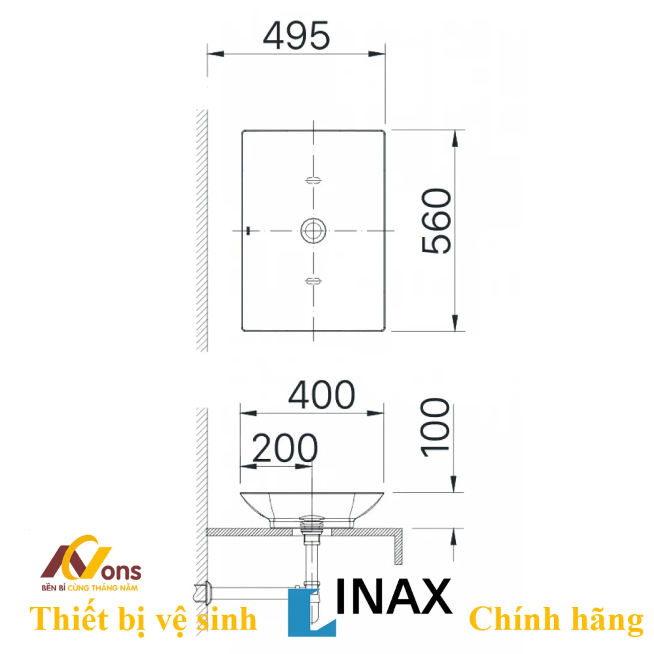 Chậu Lavabo Inax AL-S610V (ALS610V) Đặt Bàn | Lavabo Inax chính hãng Bản vẽ bồn rửa mặt lavabo INAX AL-S610V (ALS610V)