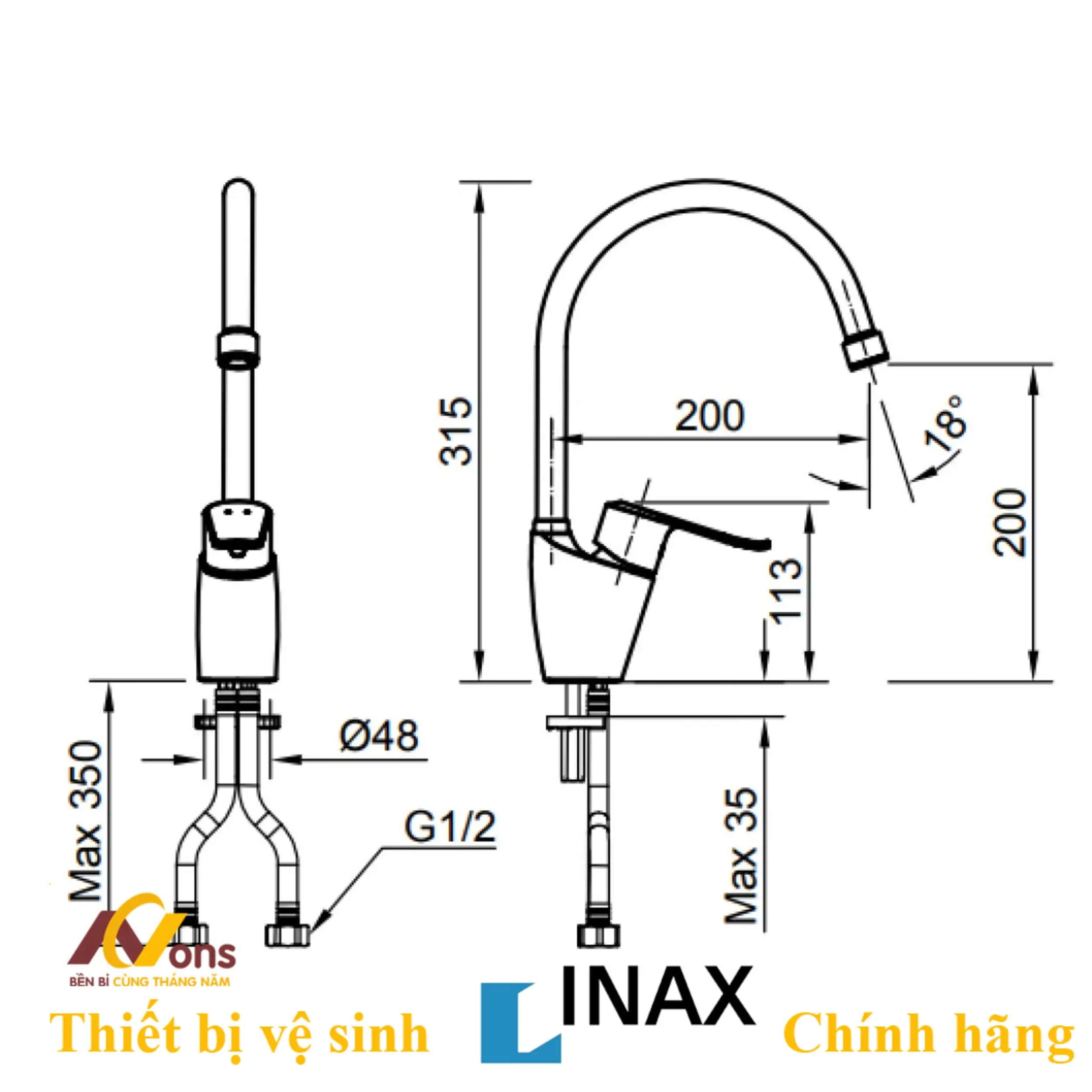 Bản vẽ kỹ thuật vòi rửa bát INAX SFV-2011S