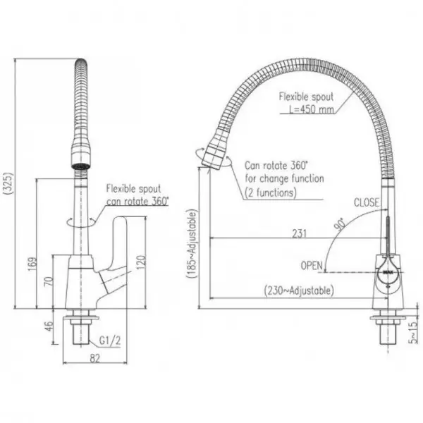 Bản vẽ kỹ thuật vòi rửa bát INAX SFV-18 lạnh