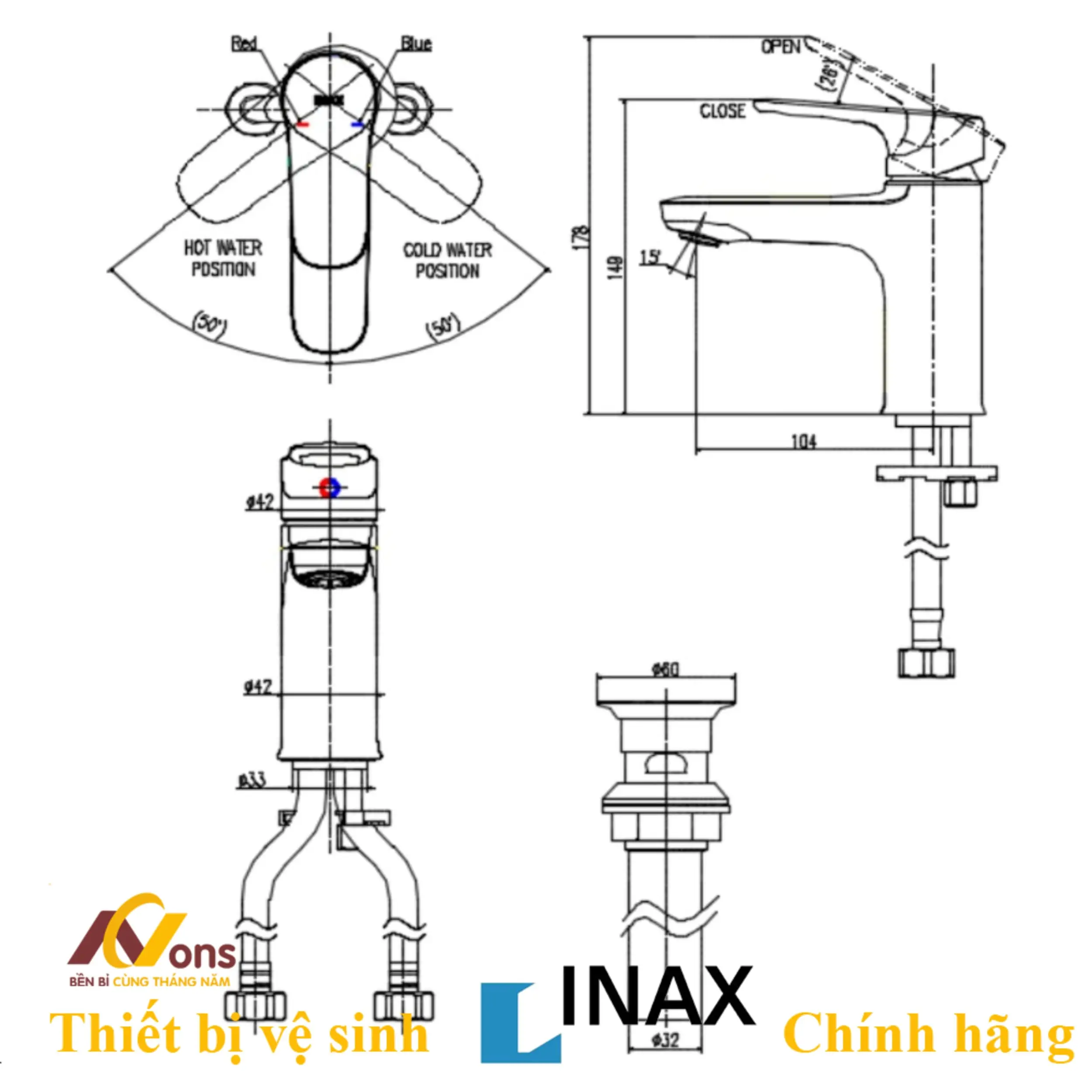 Bản vẽ kỹ thuật vòi Lavabo INAX LFV-2012S