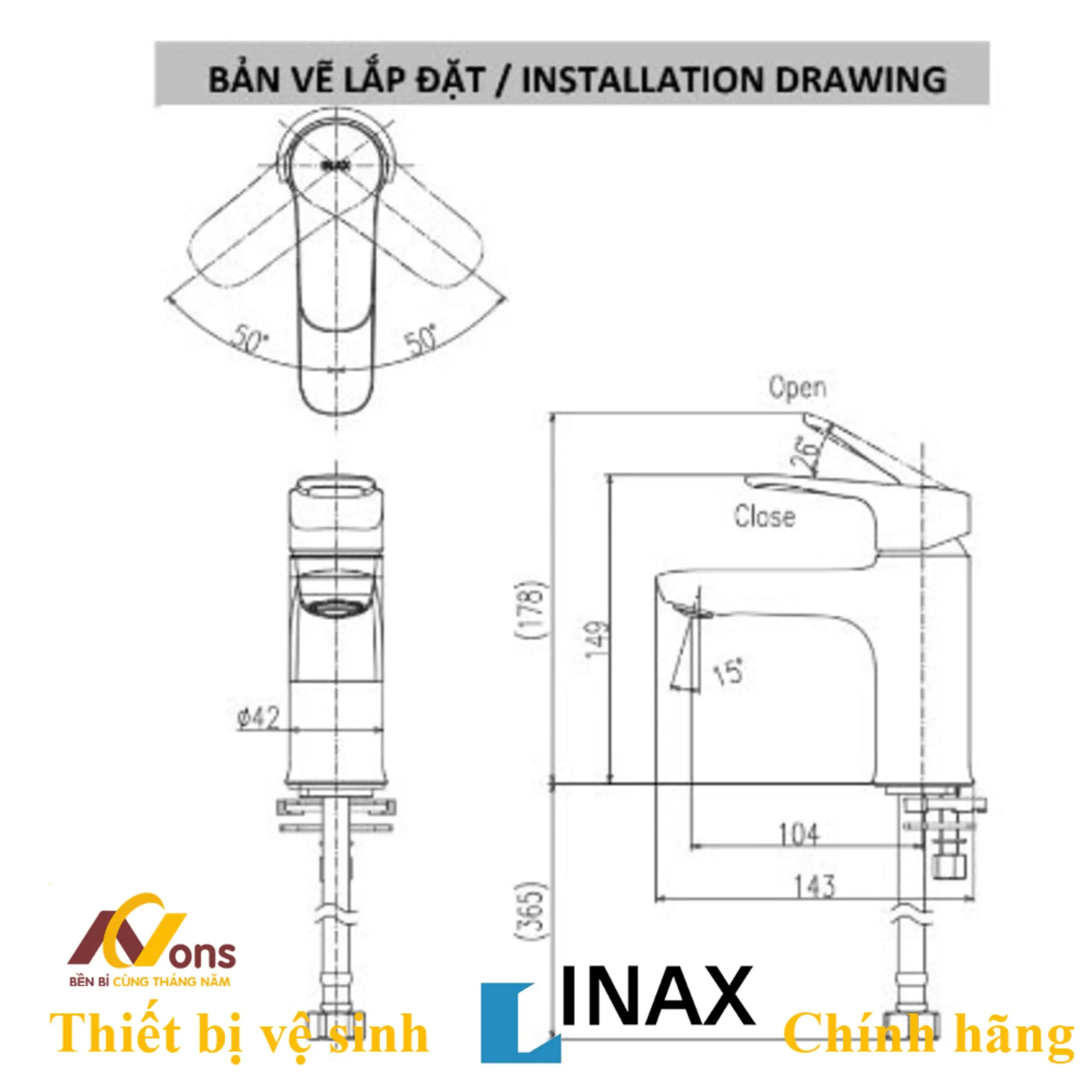 Bản vẽ kỹ thuật vòi Lavabo INAX LFV-22S